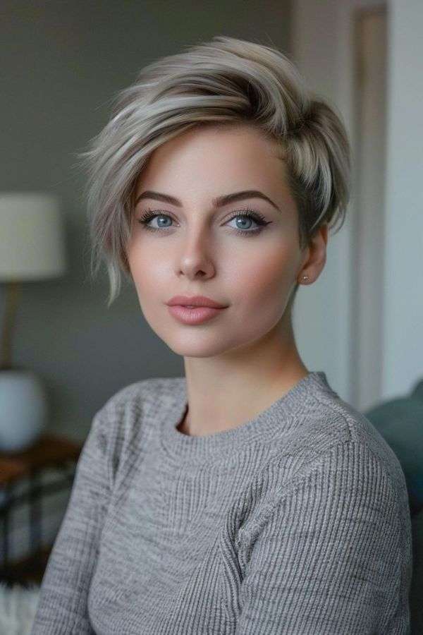 Ash Blonde and Gray Blended Pixie Bob