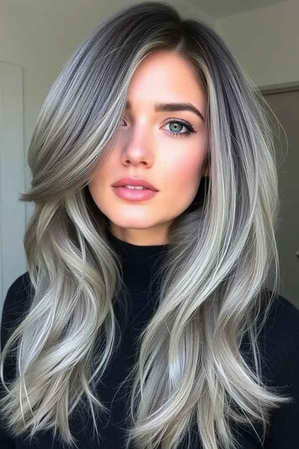 Blended Gray and Blonde Money Pieces