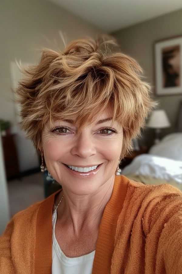 Shaggy Pixie with Warm Blonde Tones