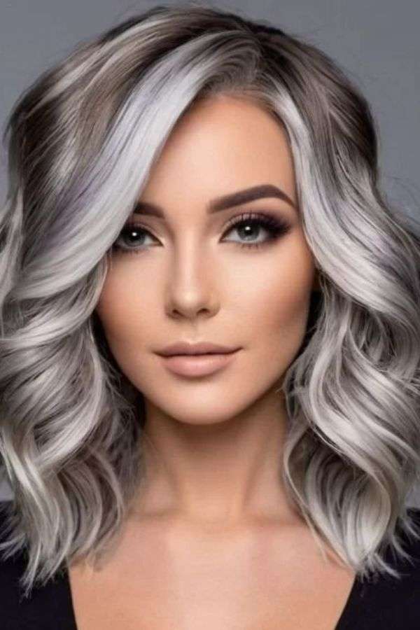 Side-Swept Ash Blonde and Gray Layers
