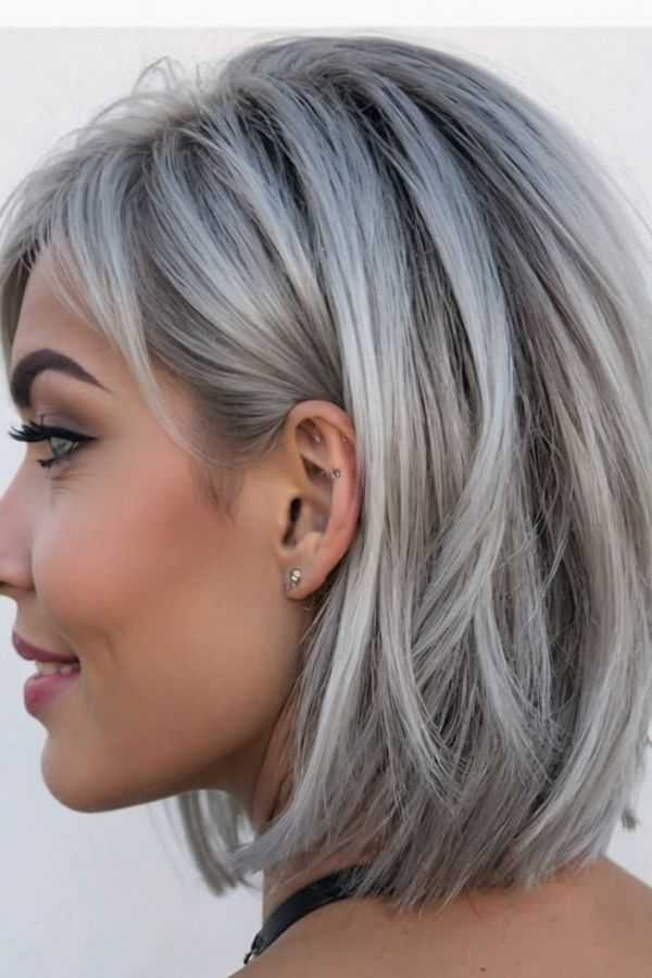 Silver Ash Blonde Blunt Bob