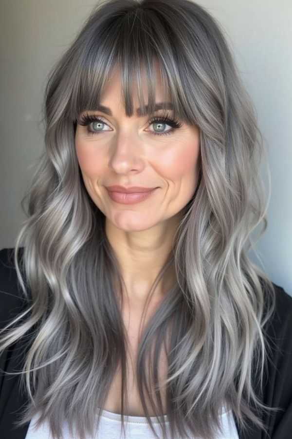 Silver-Blonde Curtain Bangs
