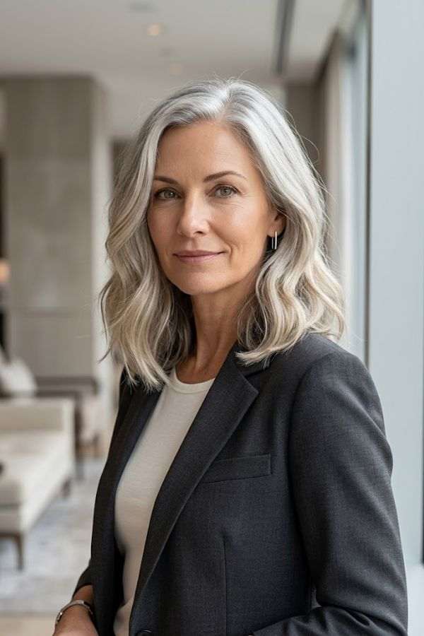 Elegant-Grey-Blonde-Lob-women-over-50