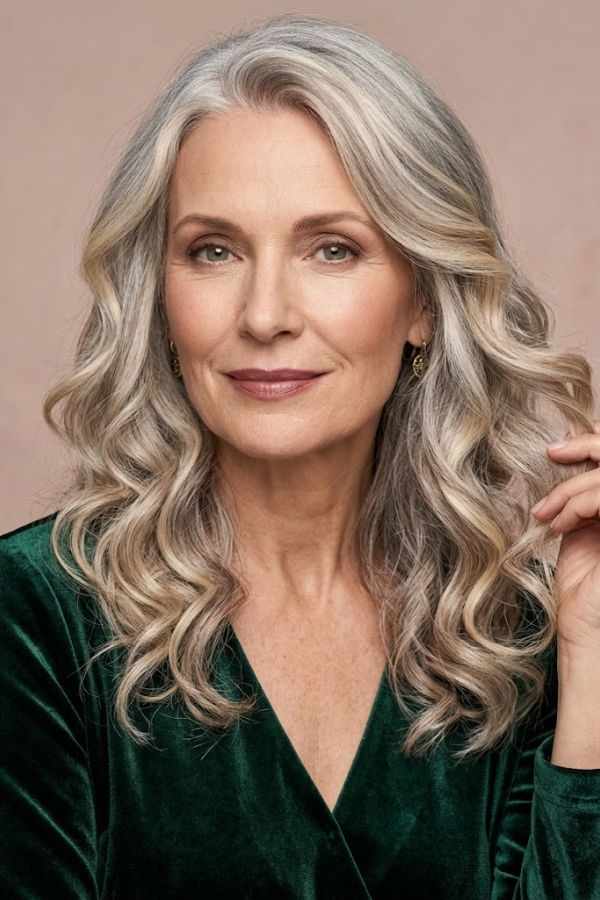 Grey-Blonde-Hair-With-Loose-Curls- women-over-50