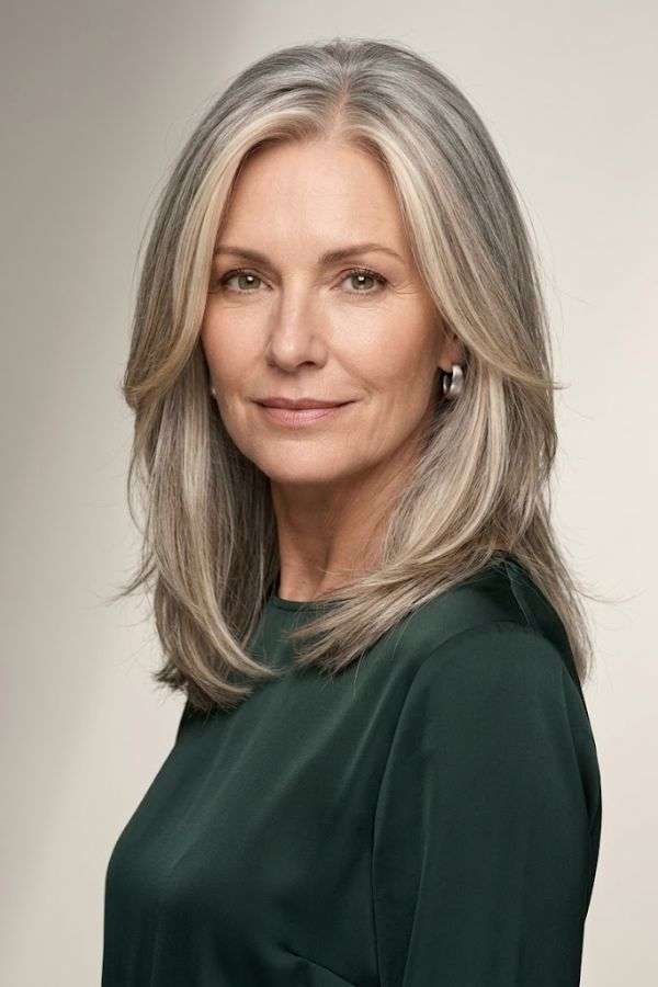 Grey-Blonde-Hair-With- Money-Pieces-women-over- 50