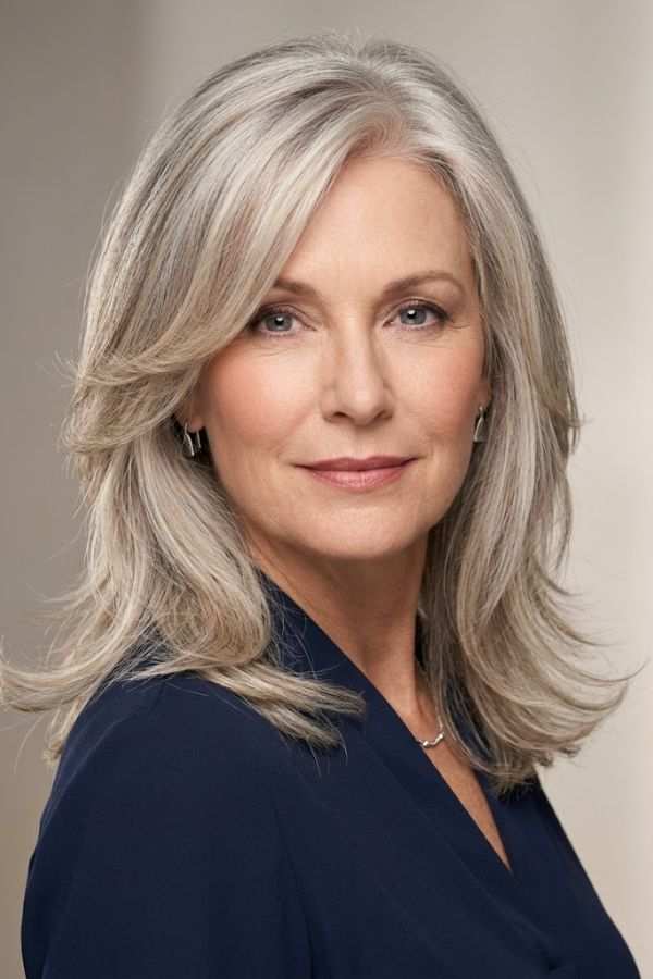 Grey-Blonde=Feathered-Hair-women-over-50