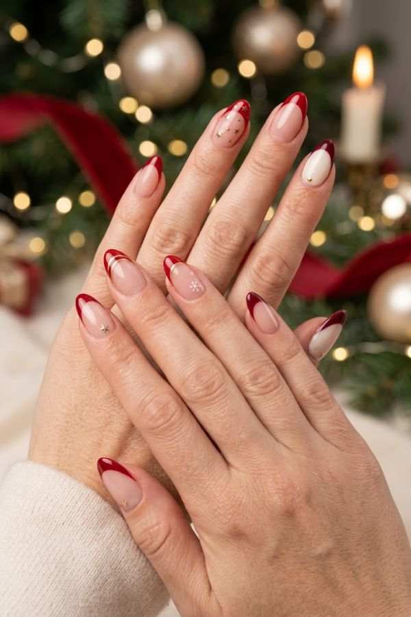 festive-red-french-tip-nails